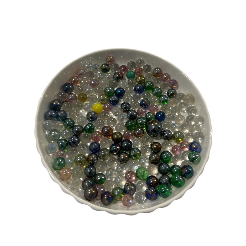 Glass Marbles Assorted Colors Clear Blue Green Brown Red Lot of 176 1/2" & 5/8"